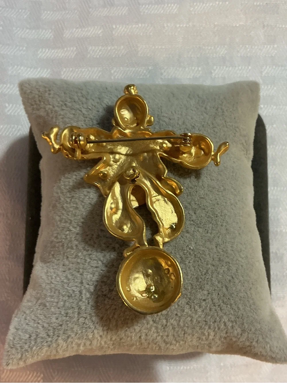 Clown on a Ball Articulated Balancing Rhinestone Gold Tone Brooch